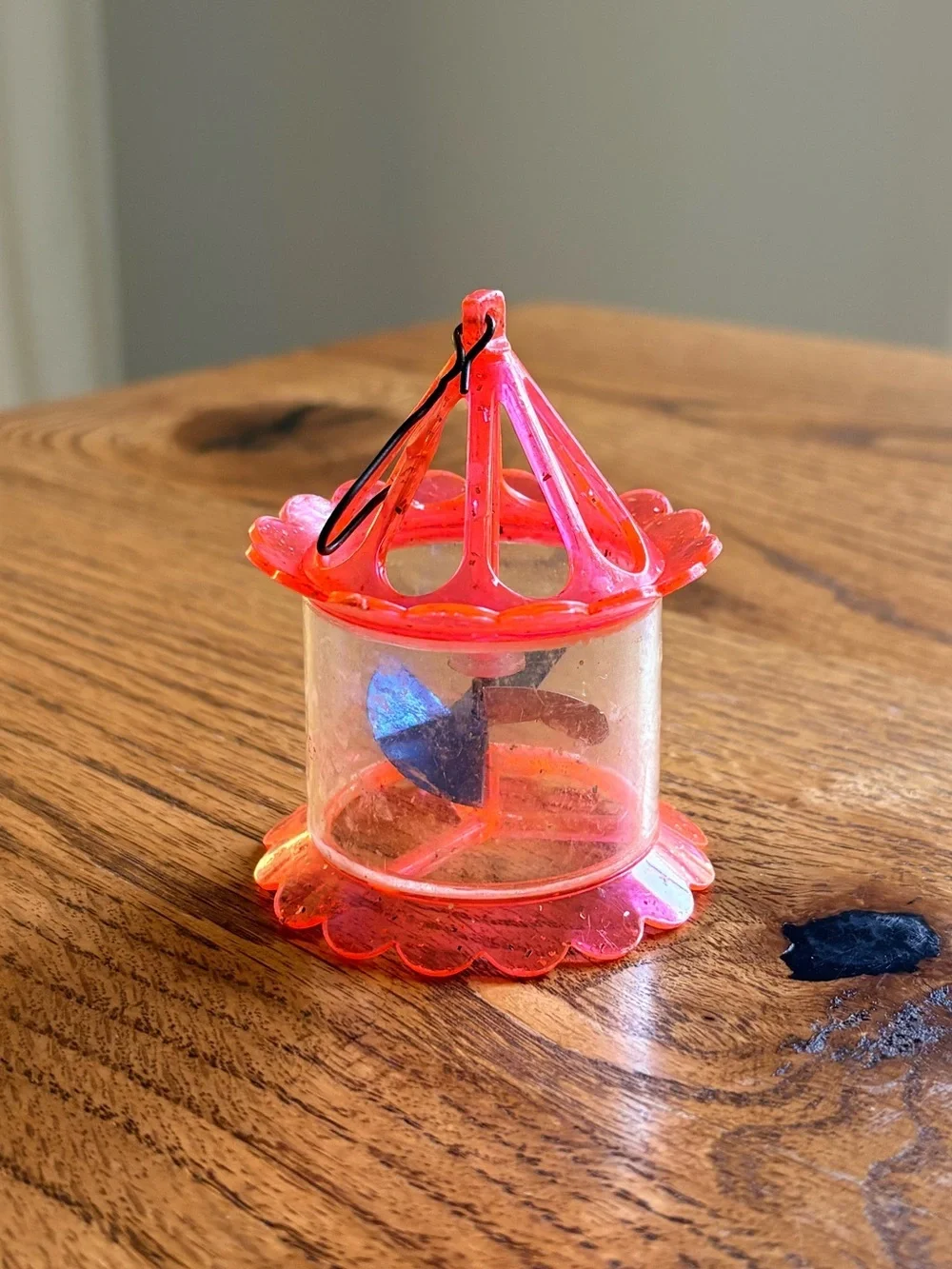 Vintage Birdcage Spinner Twinkler Christmas Tree Ornament Pink Plastic Glitter